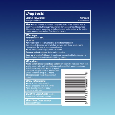 Compound W One Step Strips for Kids drug facts