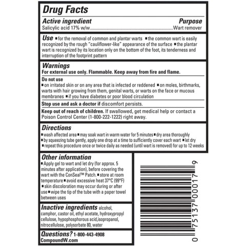 Compound W Gel + Conseal drug facts high contrast