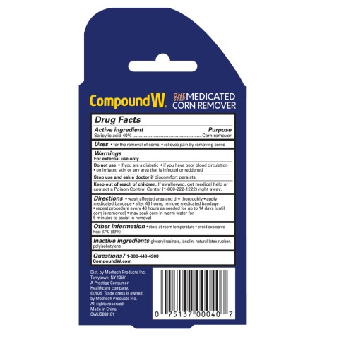 Compound W Medicated Corn Remover back of package