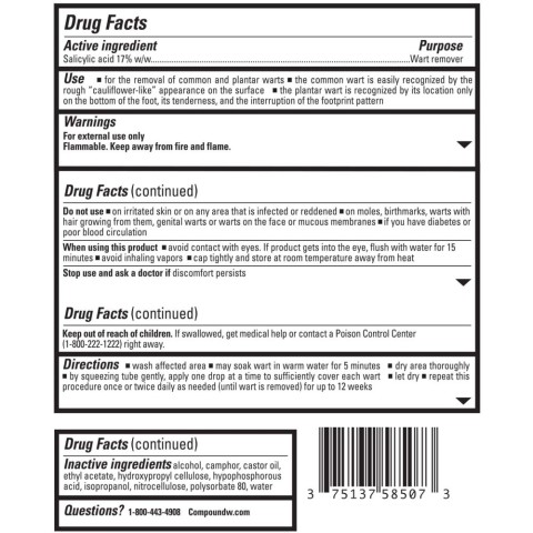 Compound W Fast Acting Wart Removal Gel drug facts high contrast