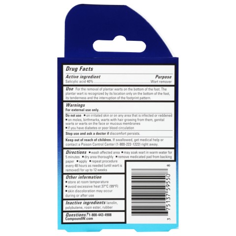 Compound W Plantar Foot Pads Back of Package